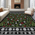 Green Berry Red Ornament Floral Rug