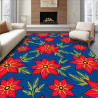 Crimson Floral With Gold Leaves Rug