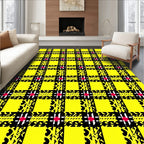 Vibrant Yellow Black Plaid Motif Rug