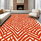 Crimson Abstract Maze Lines Rug