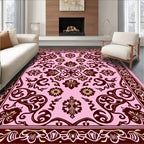 Pink and Burgundy Floral Scrollwork Rug
