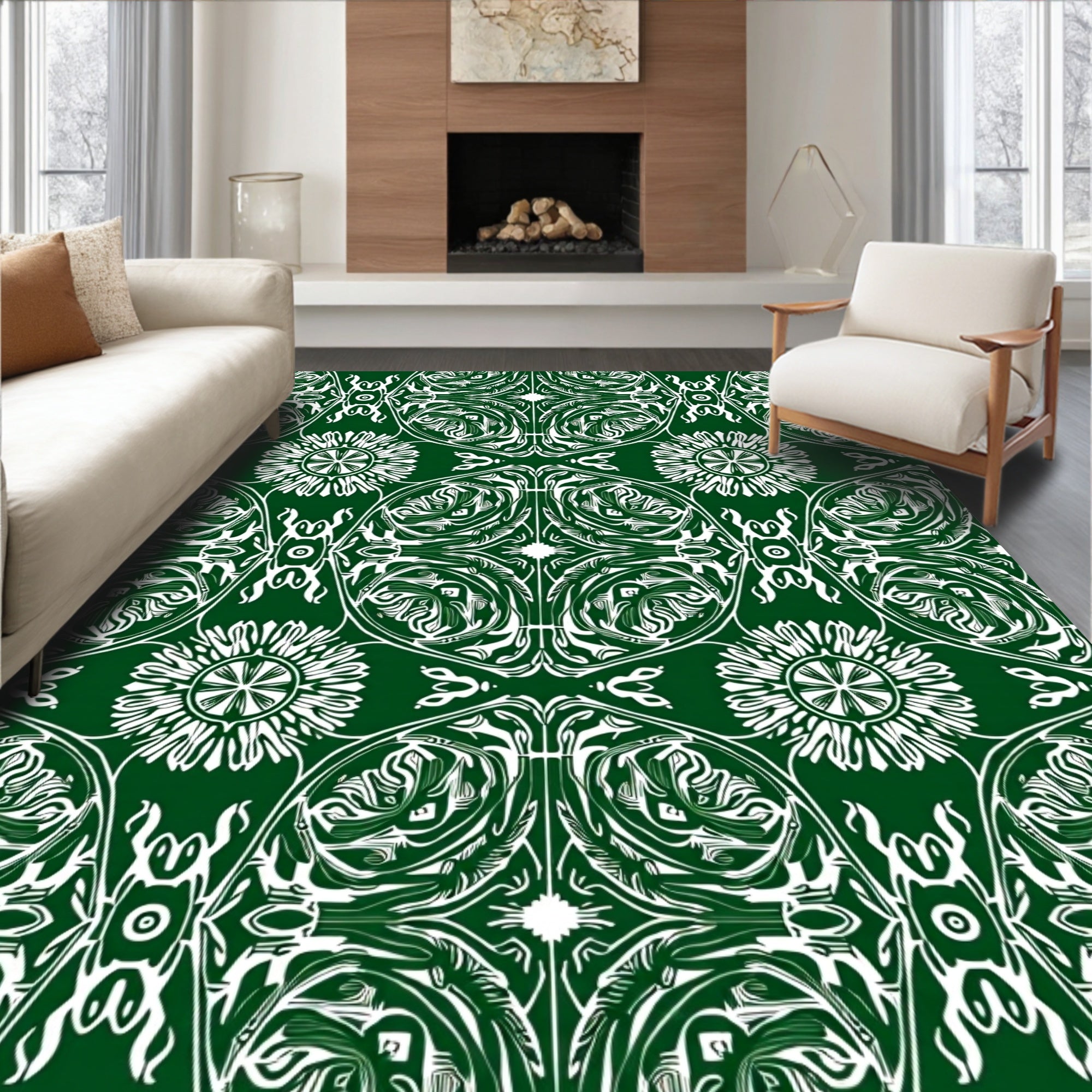 Emerald green ornate floral medallions Rug