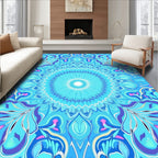 Radiant Aqua Floral Sunburst Mandala Rug