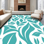 Lush Teal Leaves Abstract Foliage Rug