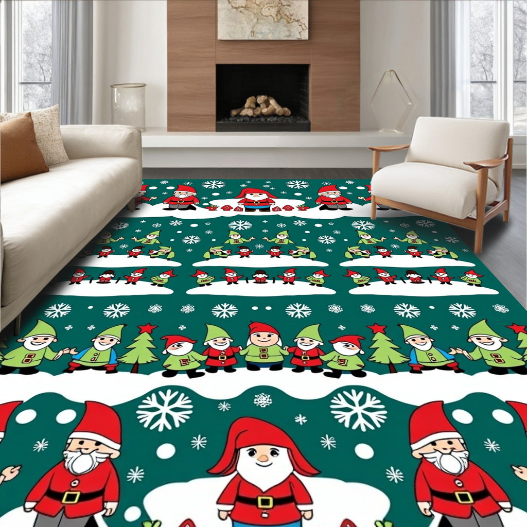 Whimsical Gnomes Christmas Snowflakes Holiday Rug