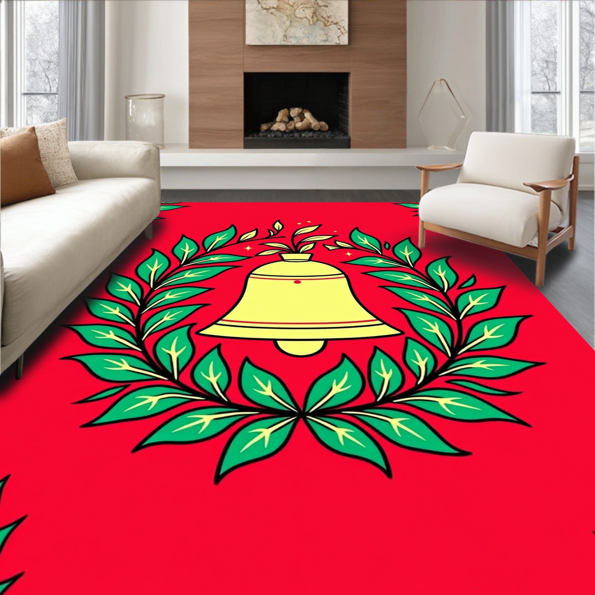Red Yellow Bell Laurel Wreath Rug