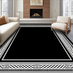 Classic Black White Geometric Border Rug