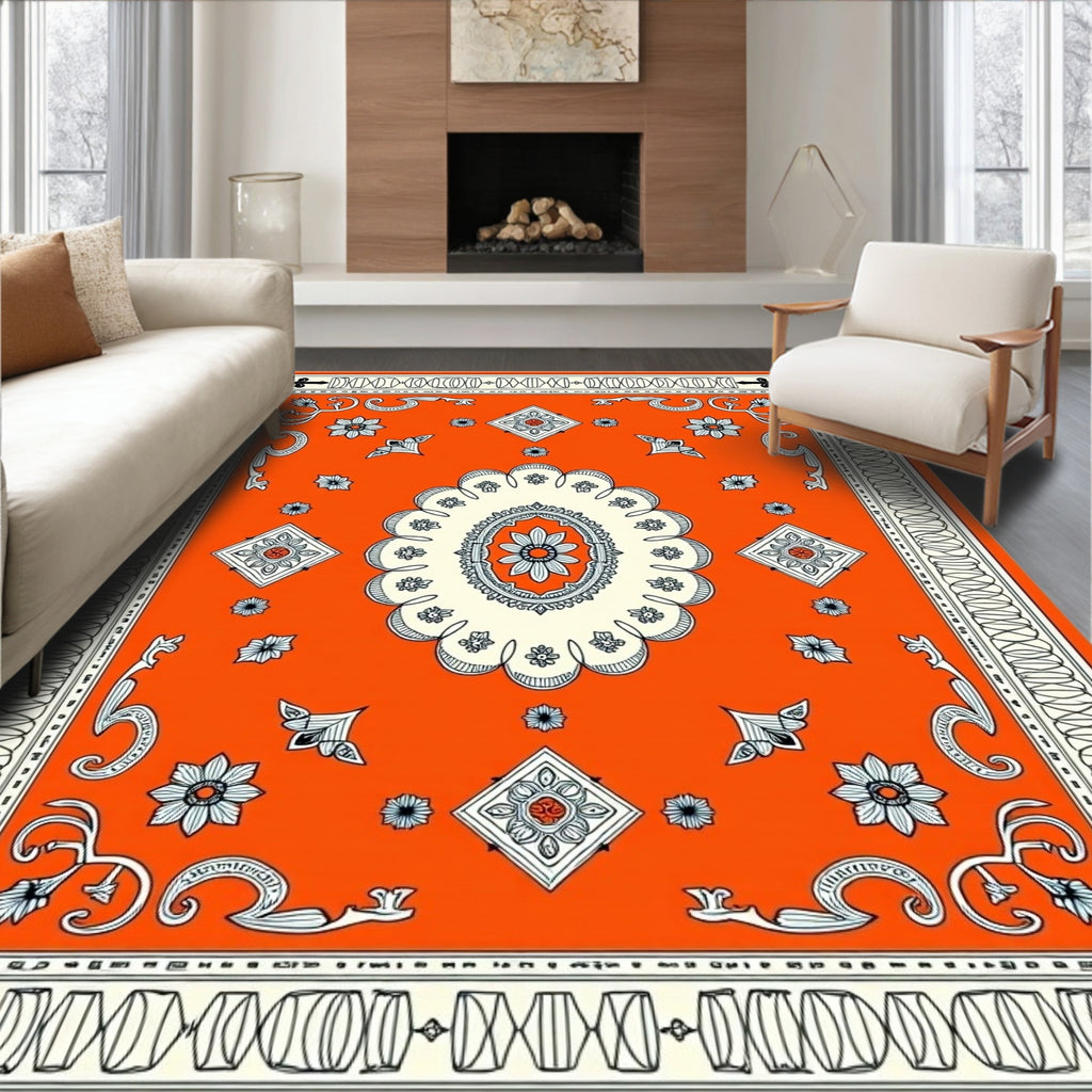 Orange Floral Diamond Medallion Rug