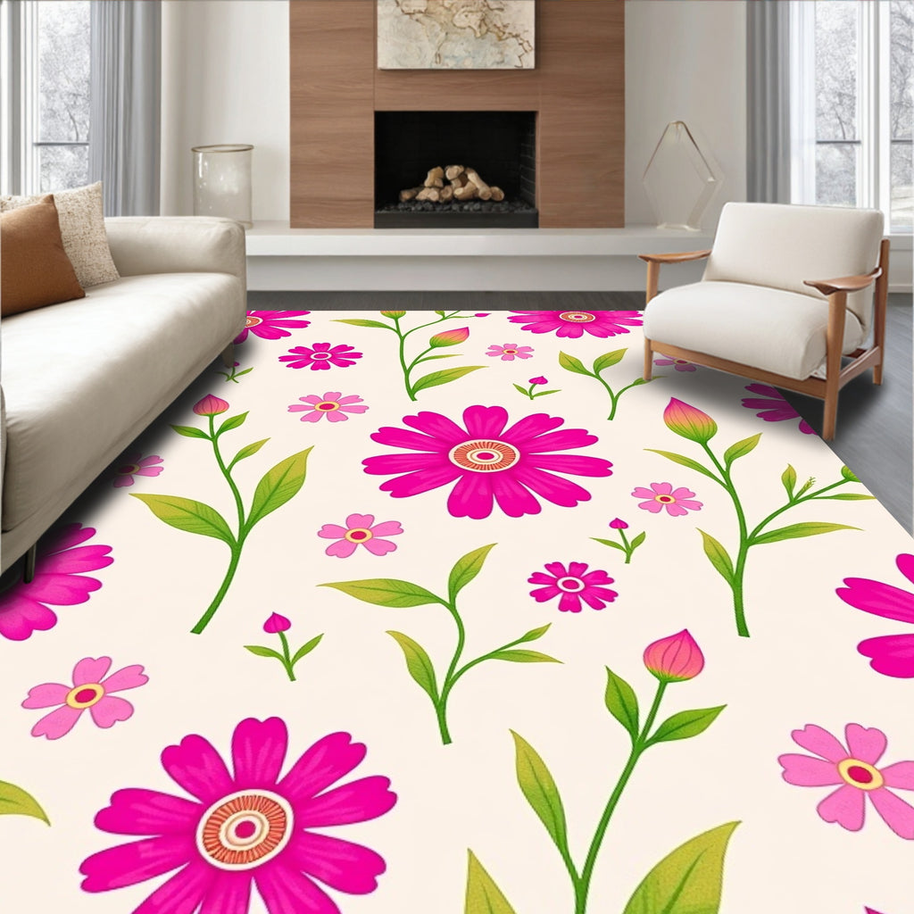 Vibrant Magenta Floral Garden Vines Rug