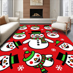 Festive Snowman Red Christmas Snowflakes Rug