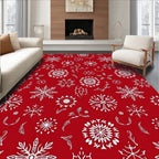 Crimson Snowflake Collage Winter Scene Rug
