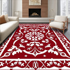 Crimson White Floral Medallion Border Rug