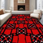 Bold Red Black White Geometric Repeat Rug