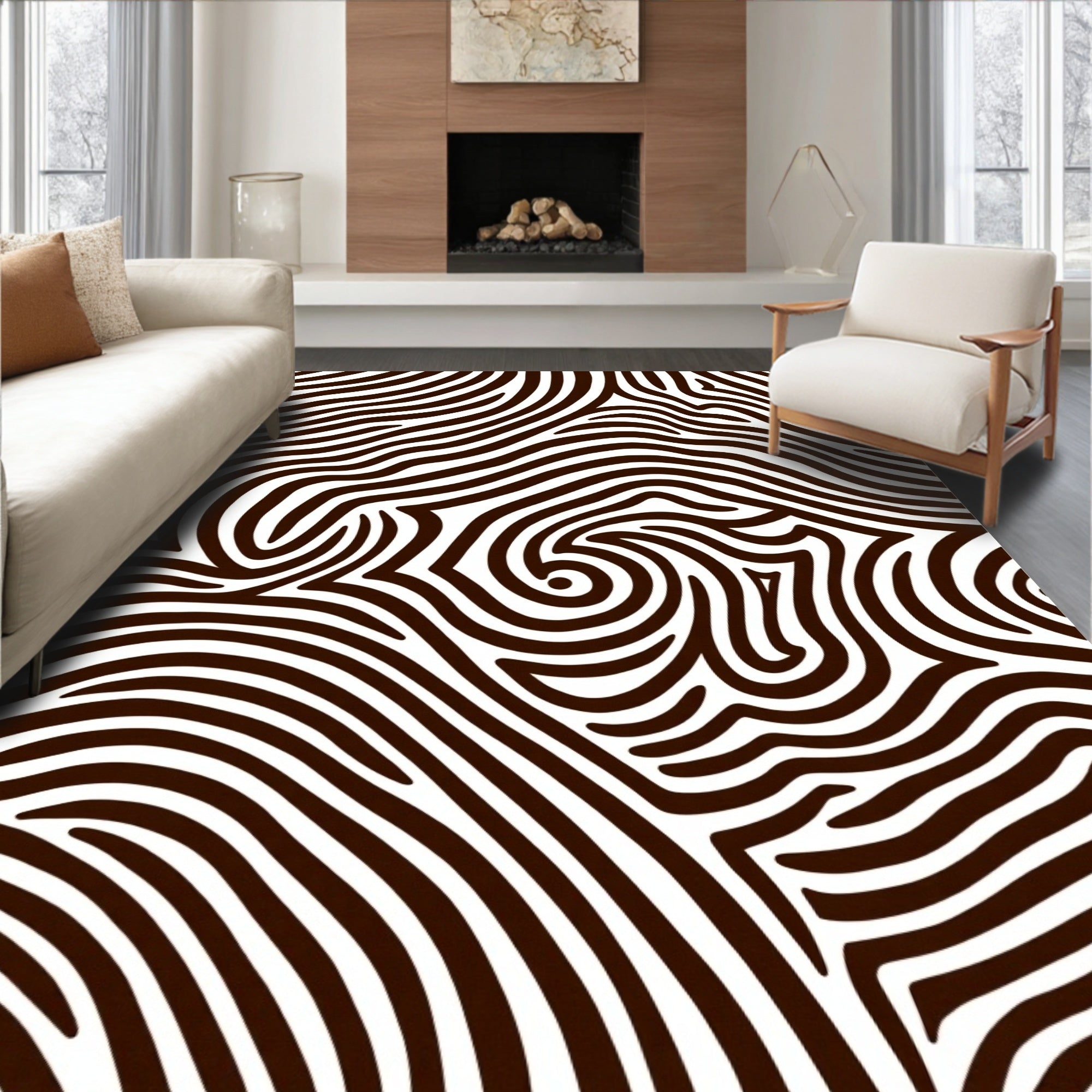 Organic Brown and White Swirl Rug