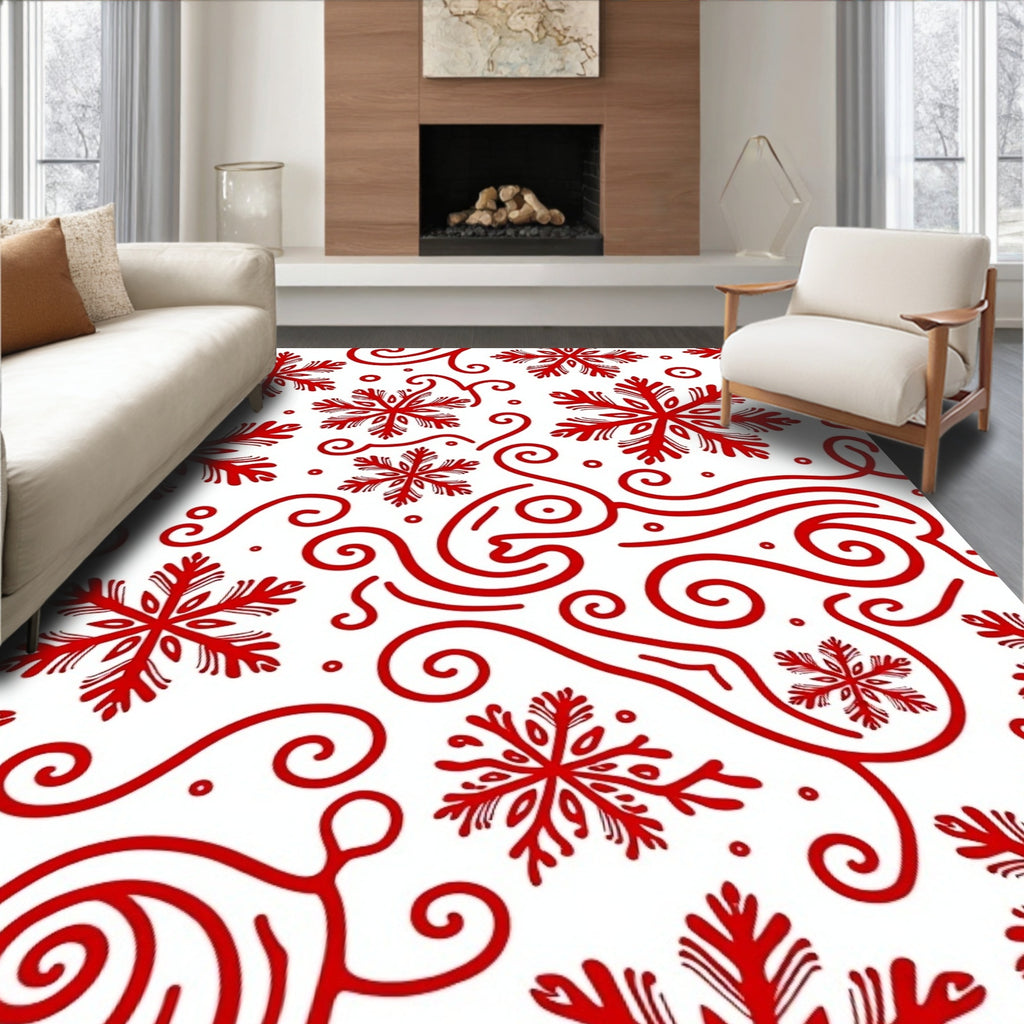 Red Snowflake Swirl Collection Rug