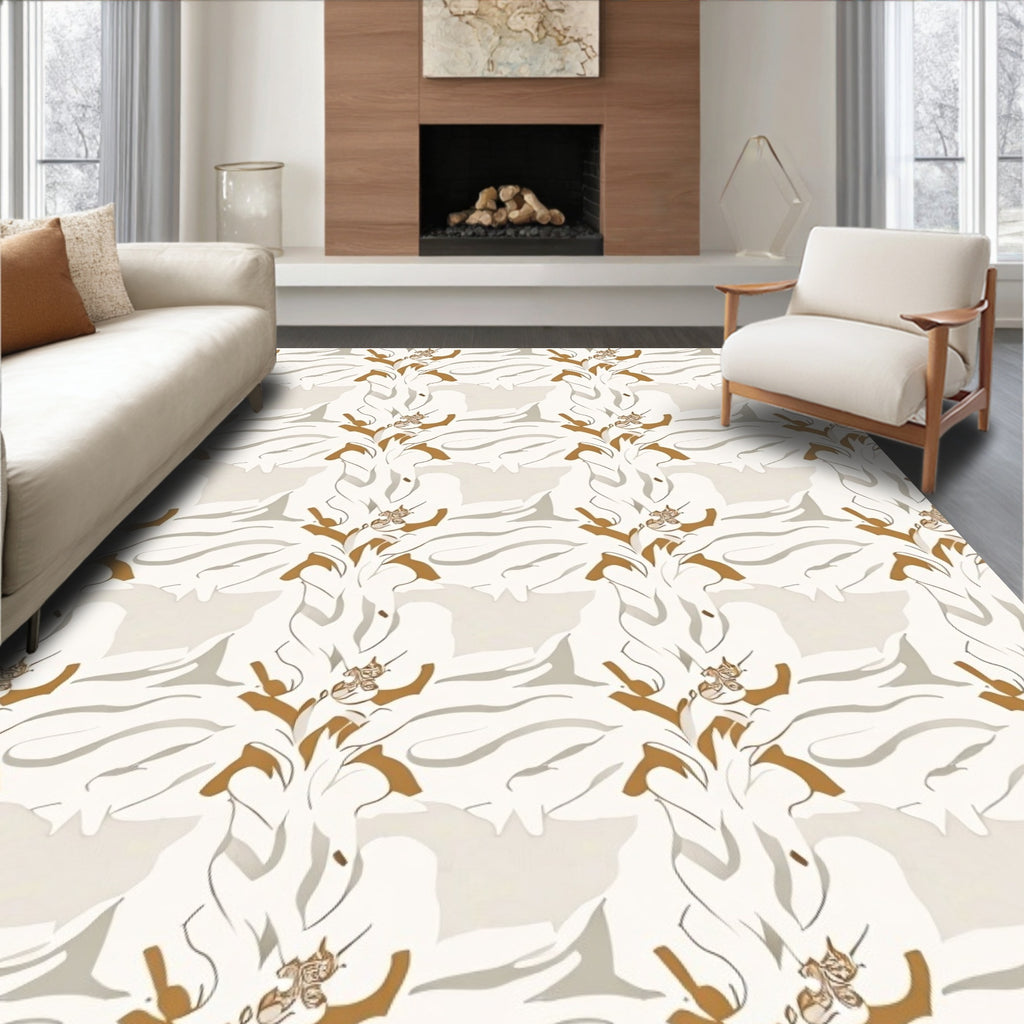 Earthy Tan Abstract Leafy Vine Rug