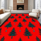 Festive Evergreen Tree Red Background Rug