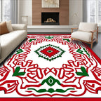Bold Red Green Geometric Medallion Rug