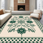 Deep Green Floral Medallion Border Rug