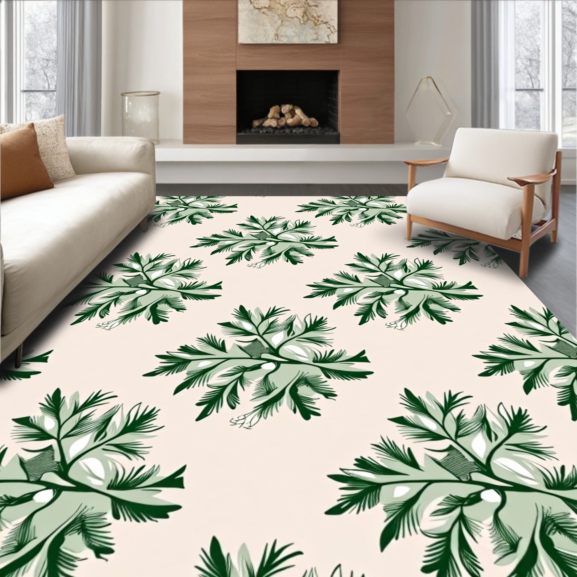 Emerald Green Fern Botanical Repeat Rug
