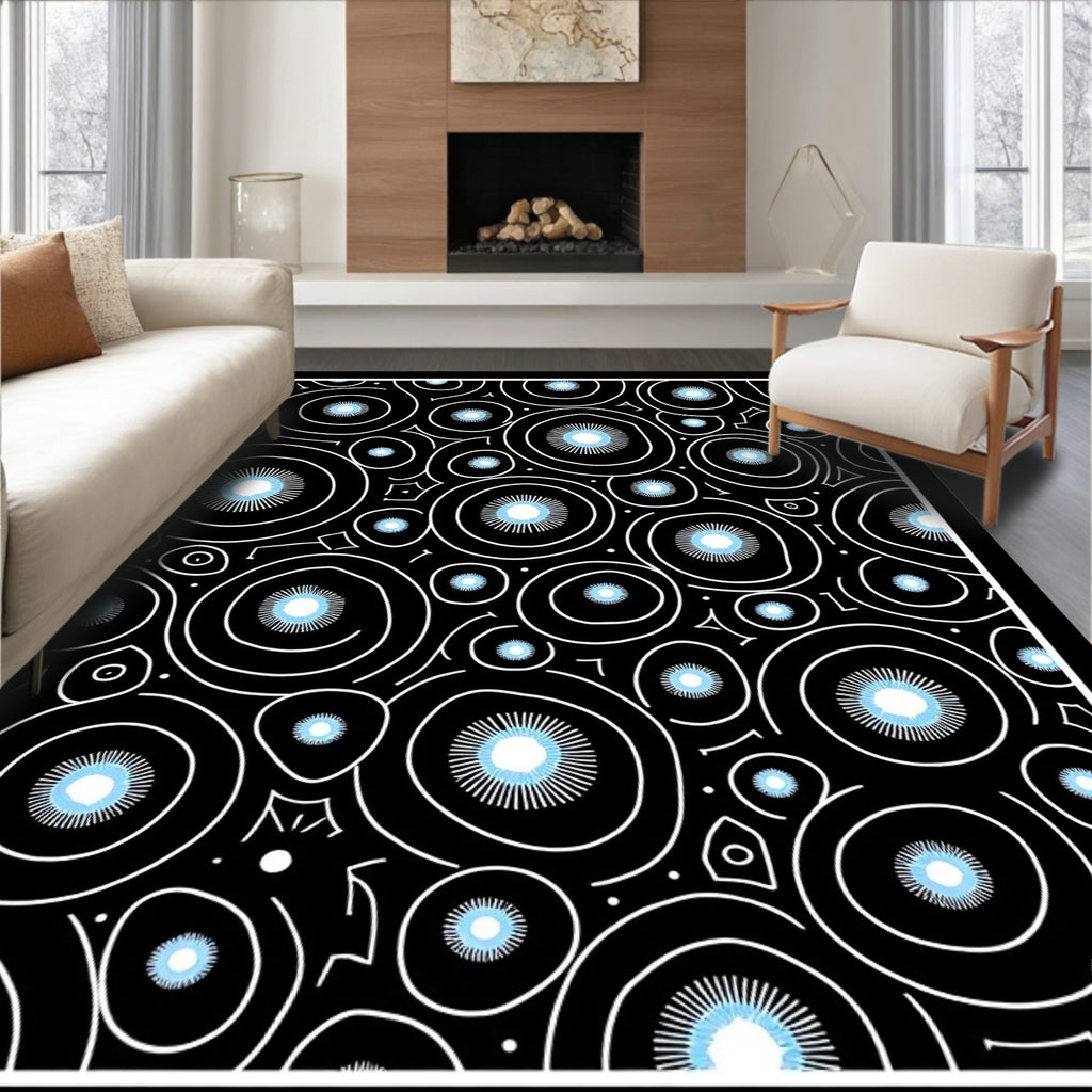 Black and White Cyan Circles Rug