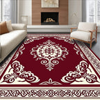 Burgundy Cream Scrollwork Medallion Rug