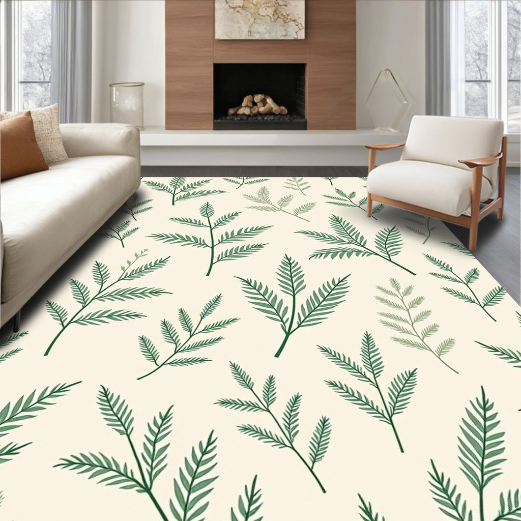 Green Fern Foliage All Over Print Rug