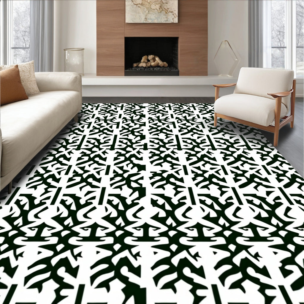 Black White Abstract Reciprocal Arrangement Rug