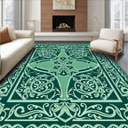 Emerald Green Art Nouveau Floral Rug