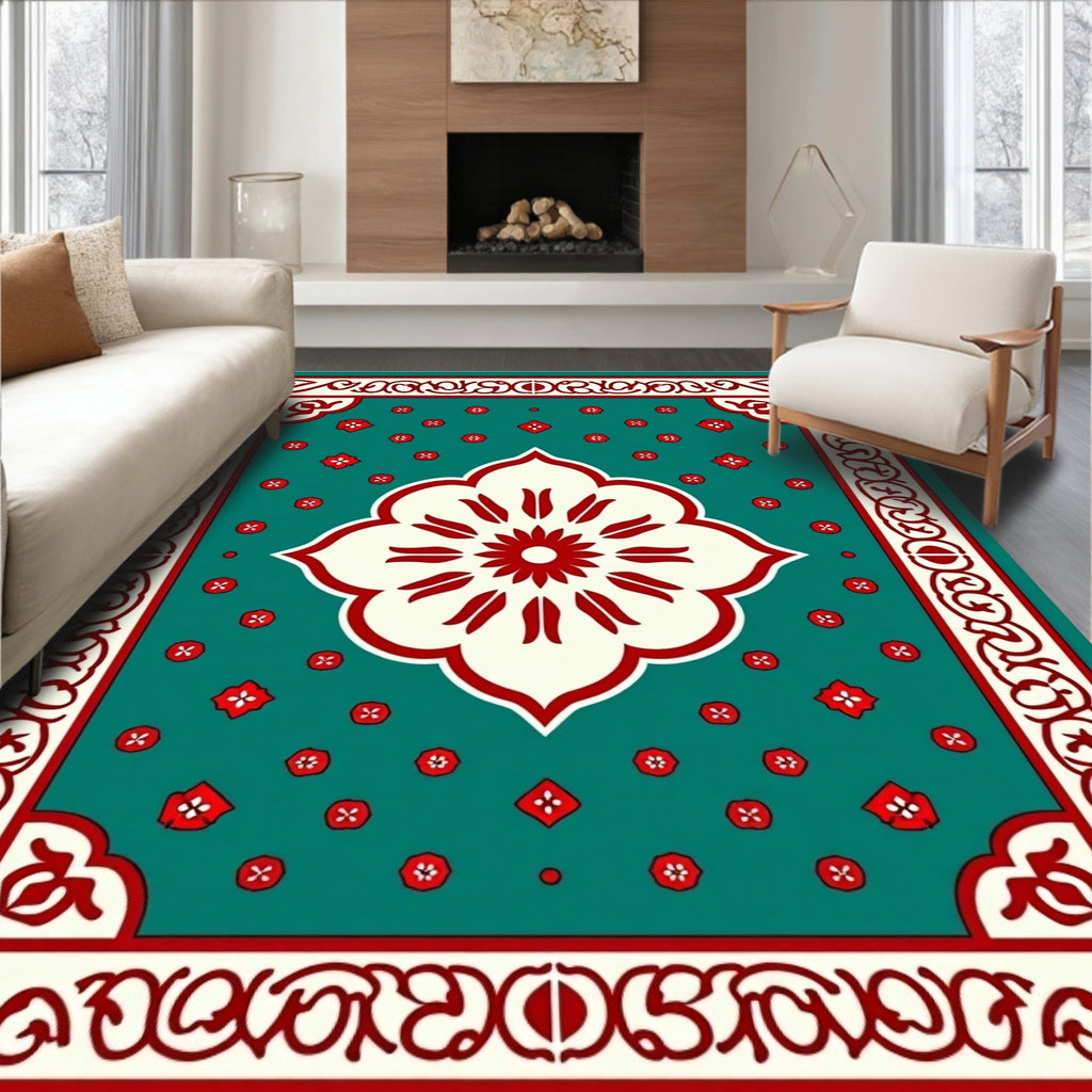 Crimson Bloom Teal Medallion Rug