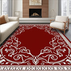 Crimson White Swirling Floral Border Rug