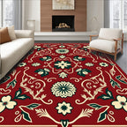Crimson Botanical Floral Medallion Rug
