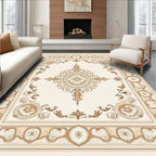 Neutral Beige Vintage Floral Medallion Rug