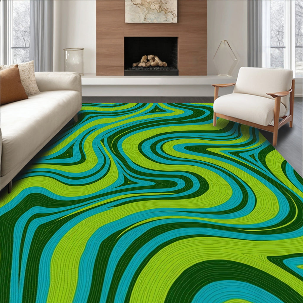 Groovy Green Teal Swirl Organic Rug