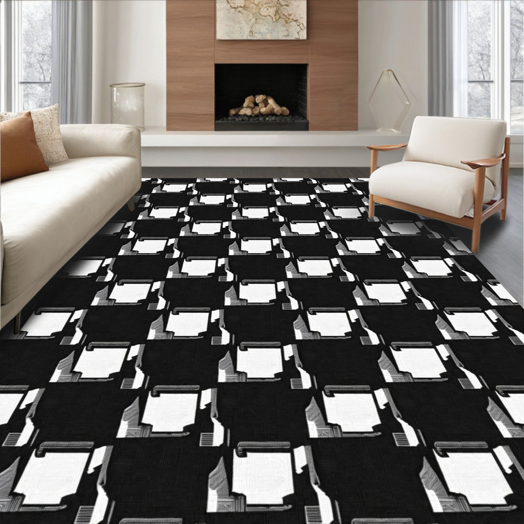 Black White Abstract Chessboard Check Rug