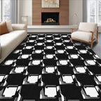 Black White Abstract Chessboard Check Rug