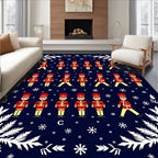 Crimson Toy Soldier Snowflakes on Navy Rug