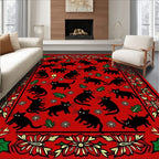 Red Black Cat Christmas Holly Border Rug