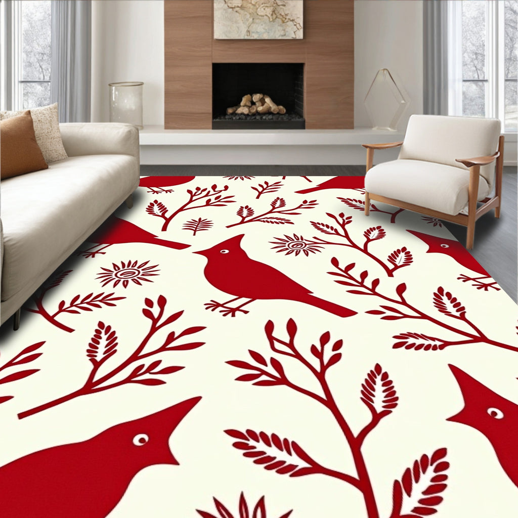 Crimson Cardinal Branch Blossom Rug