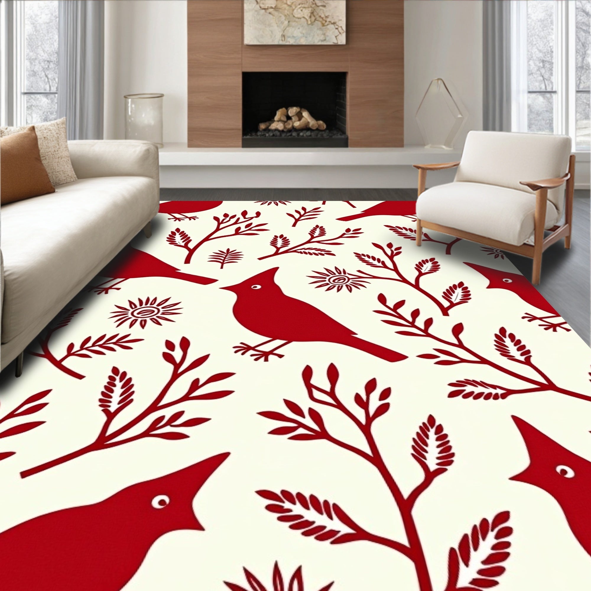 Crimson Cardinal Branch Blossom Rug