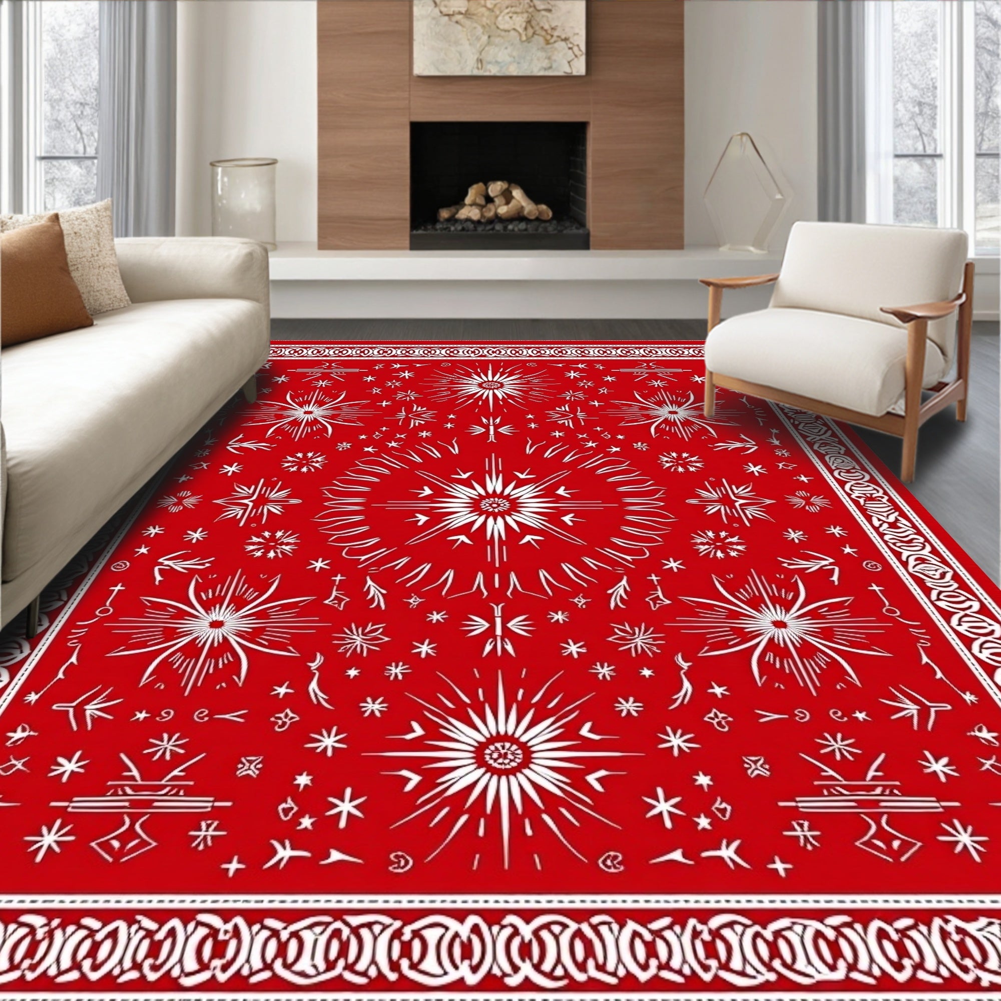 Vibrant Red Starburst Medallion Rug