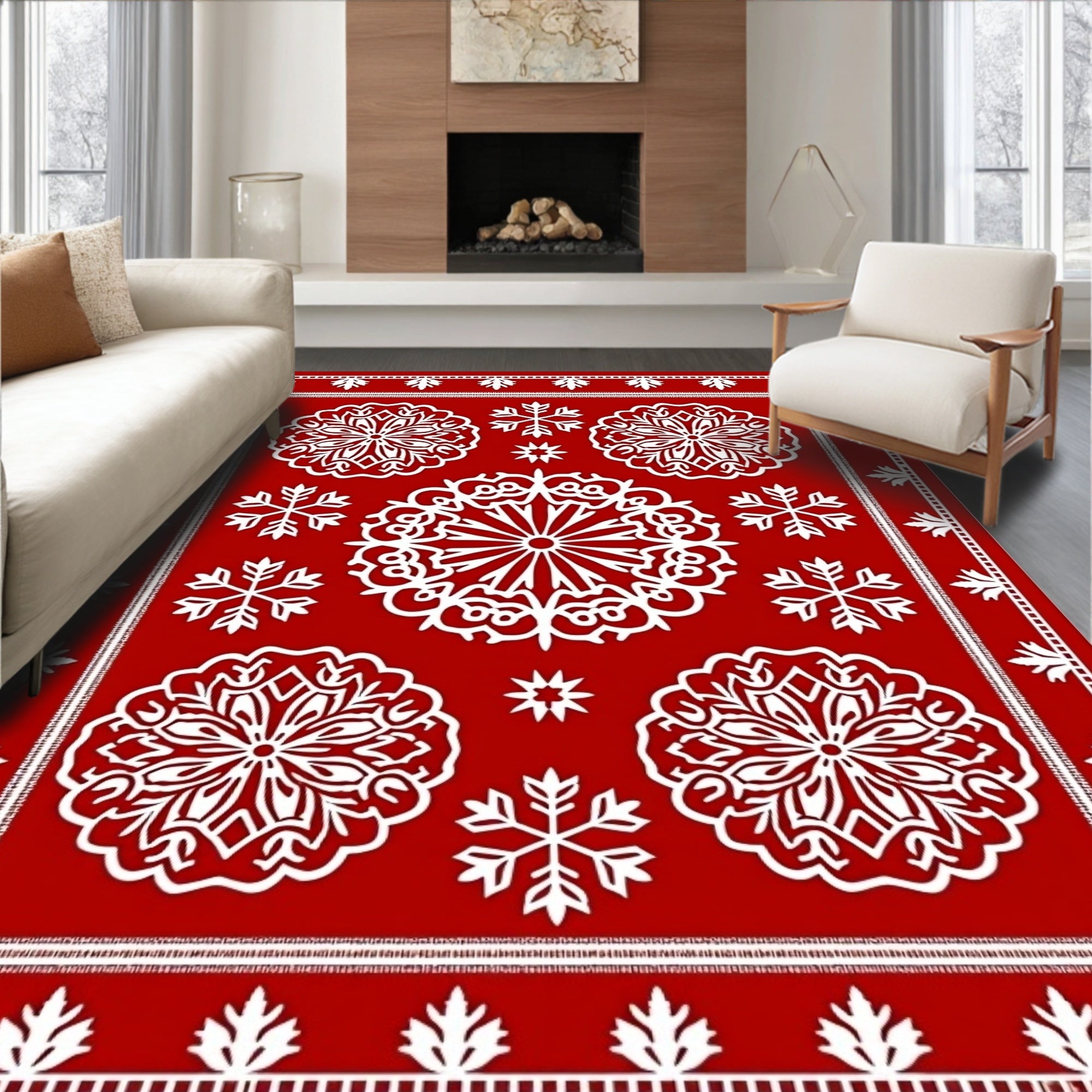 Crimson Ice Flower Scatter Rug