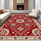 Crimson Cream Medallion Geometric Arrangement Rug