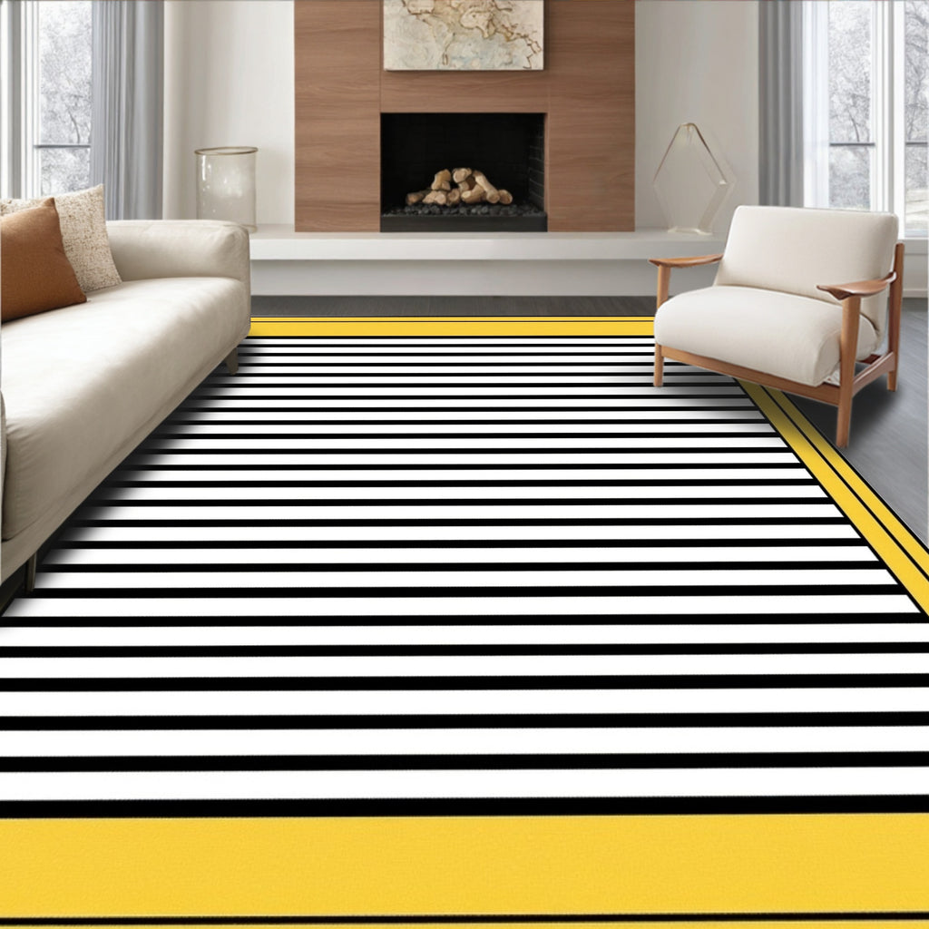 Modern Yellow Border Black Stripe Rug