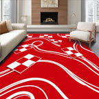 Red White Checkerboard Swirls Rug