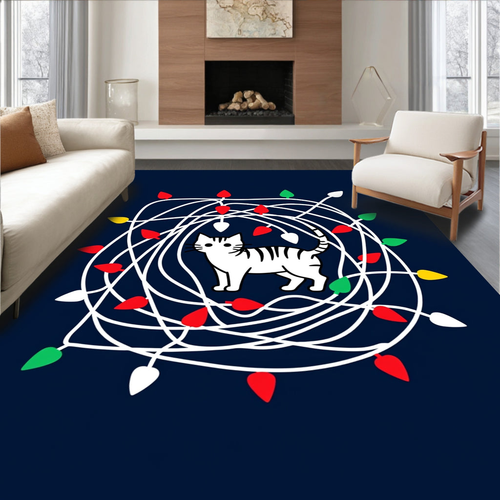 Whimsical Cat Caught In Lights Rug