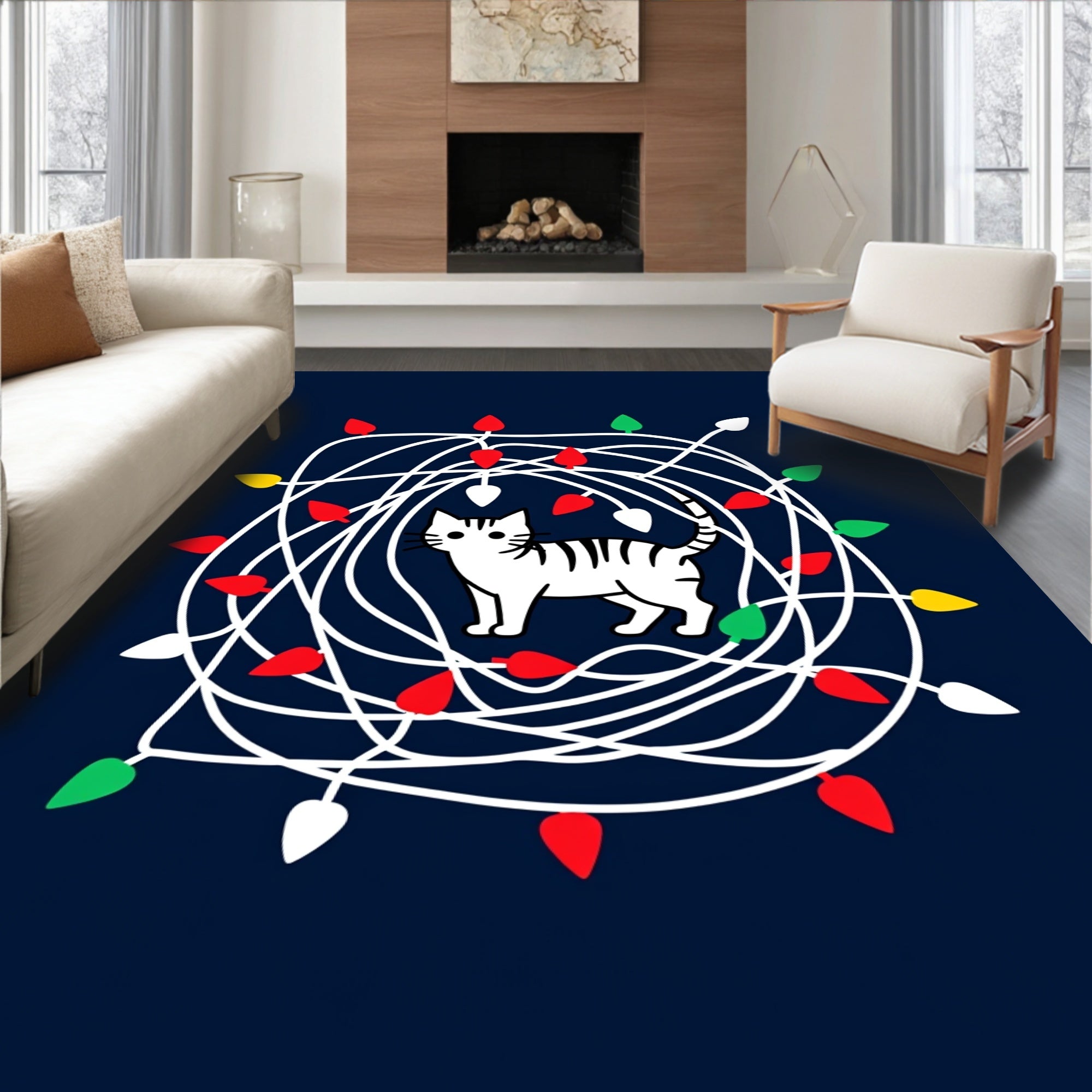 Whimsical Cat Caught In Lights Rug