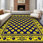 Deep Blue Yellow Floral Medallion Rug