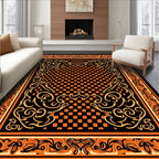 Bold Orange Black Floral Medallion Rug