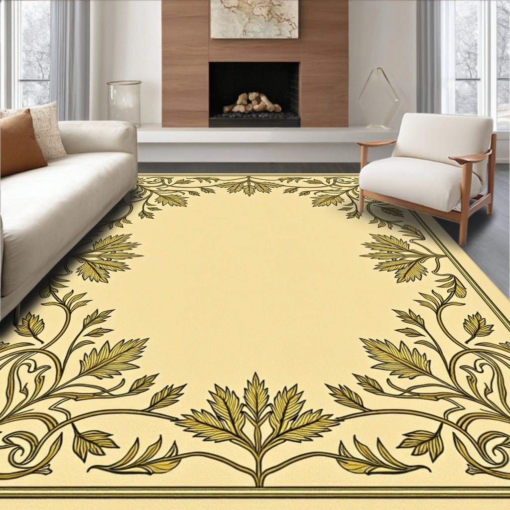 Golden Floral Vine Border Rug